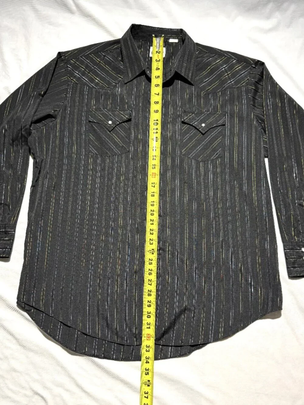 Ely Cattleman Mens Shirt XXL Black/ Metallic Stripes Pearl Snap Western Dress - Picture 5 of 7